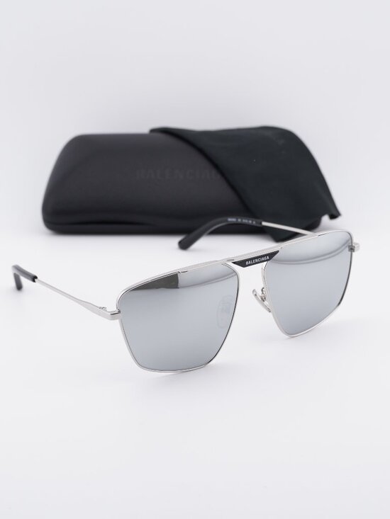 Balenciaga BB0246SA 002 Aviator Sunglasses - Silver/Silver Mirror Double